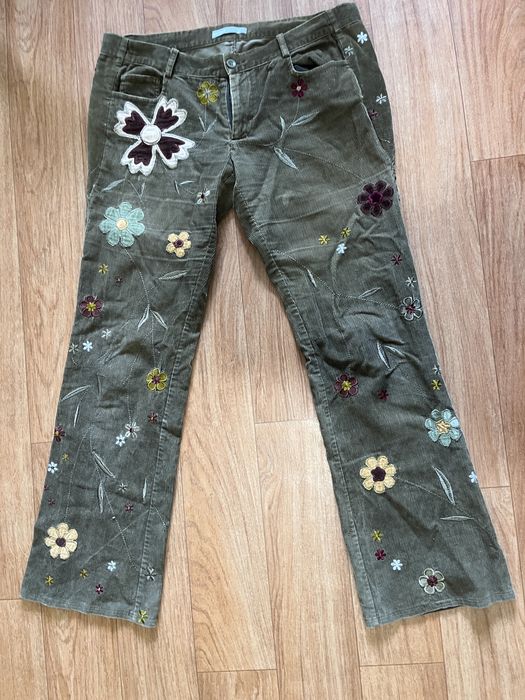 Вінтажні вільветові брюки кльош з квітами