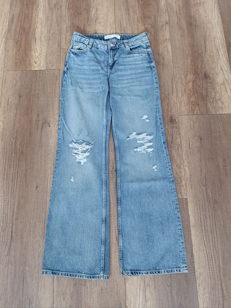 Spodnie jeansowe damskie dżinsy z rozdarciami Bershka 34 szerokie