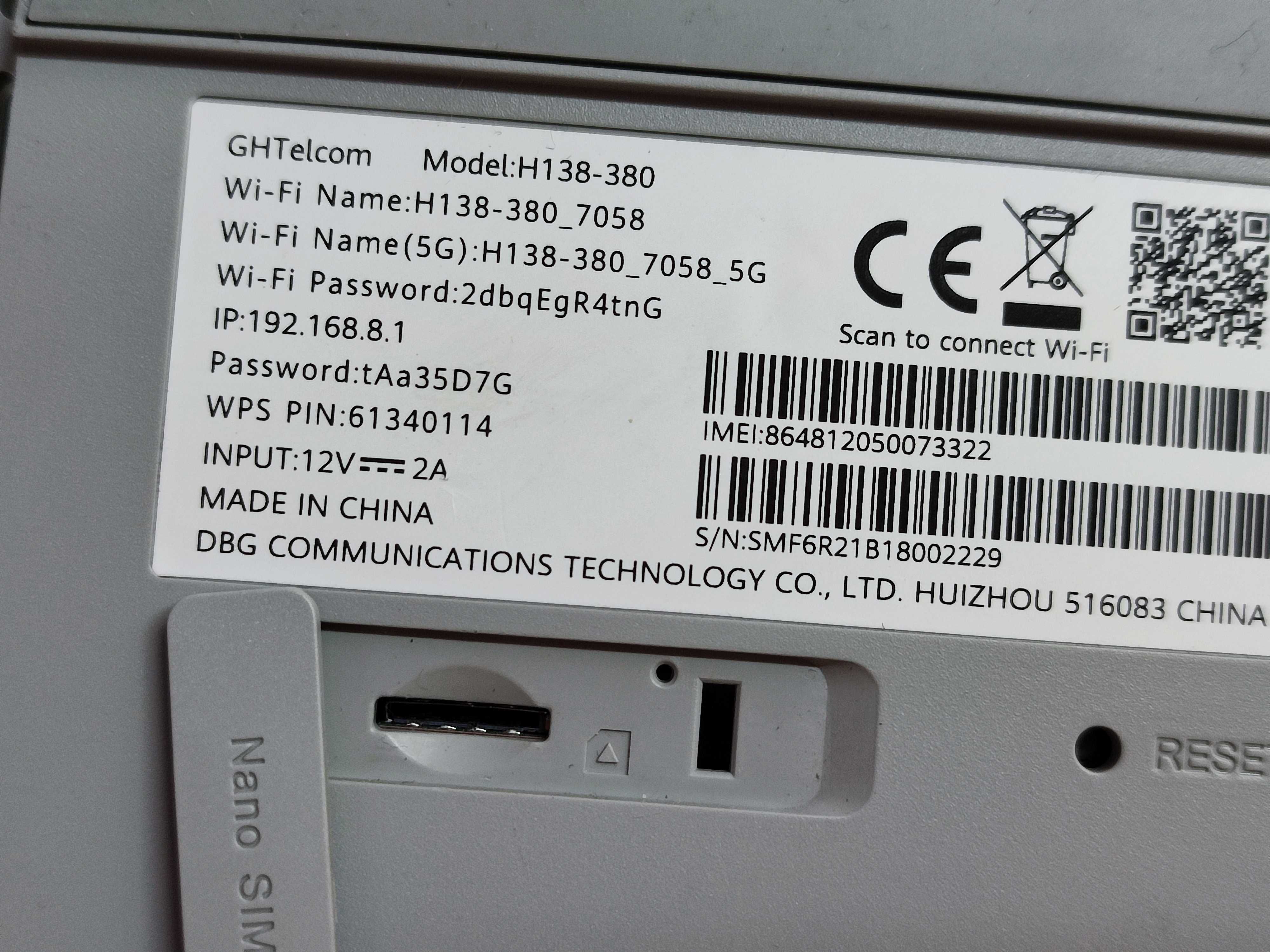 5G GHTelcom (Huawei) H138-380 Livre Router