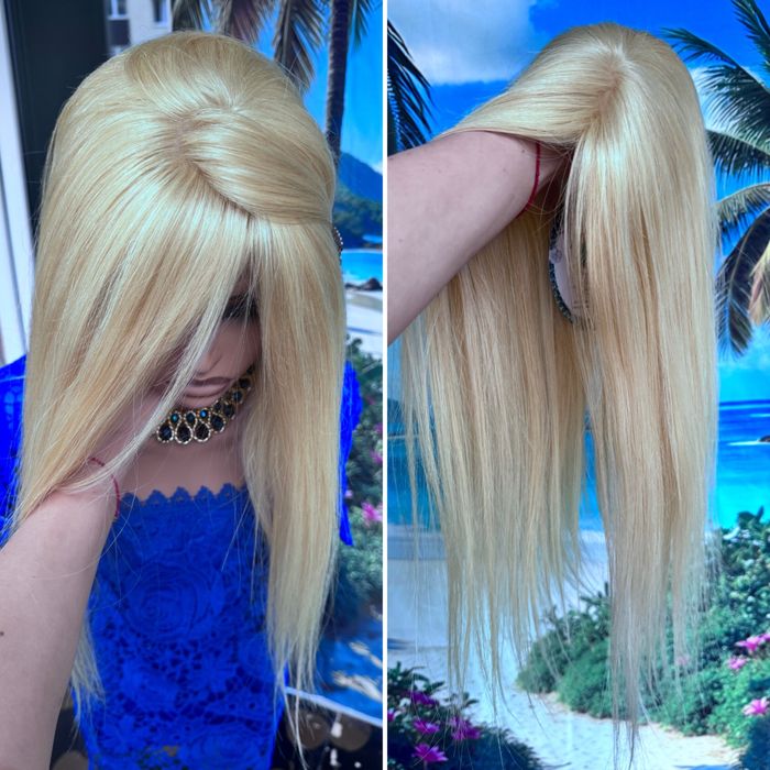 Натуральная накладка полная система шёлк кожа блонд волосы 50см 110 гр