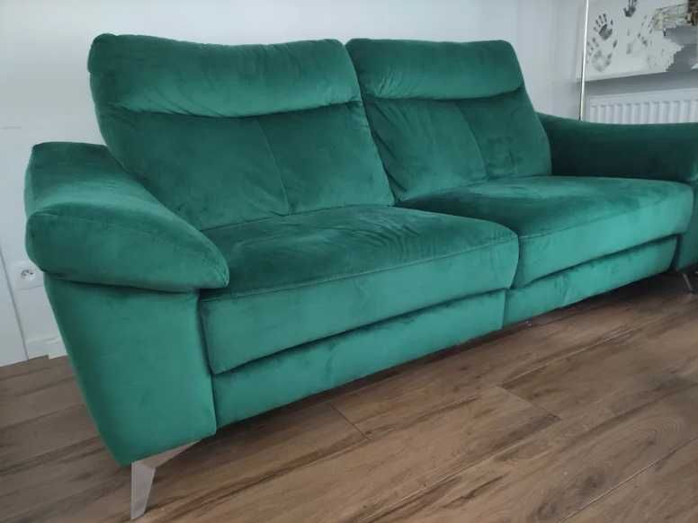 Sofa welurowa butelkowa zieleń z funkcją relax dla 2 osób