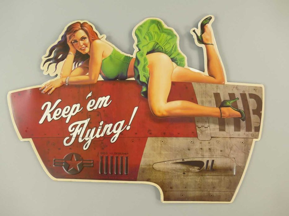 PLAKAT METALOWY szyld Keep em Flying reklama kobieta 59/43 cm