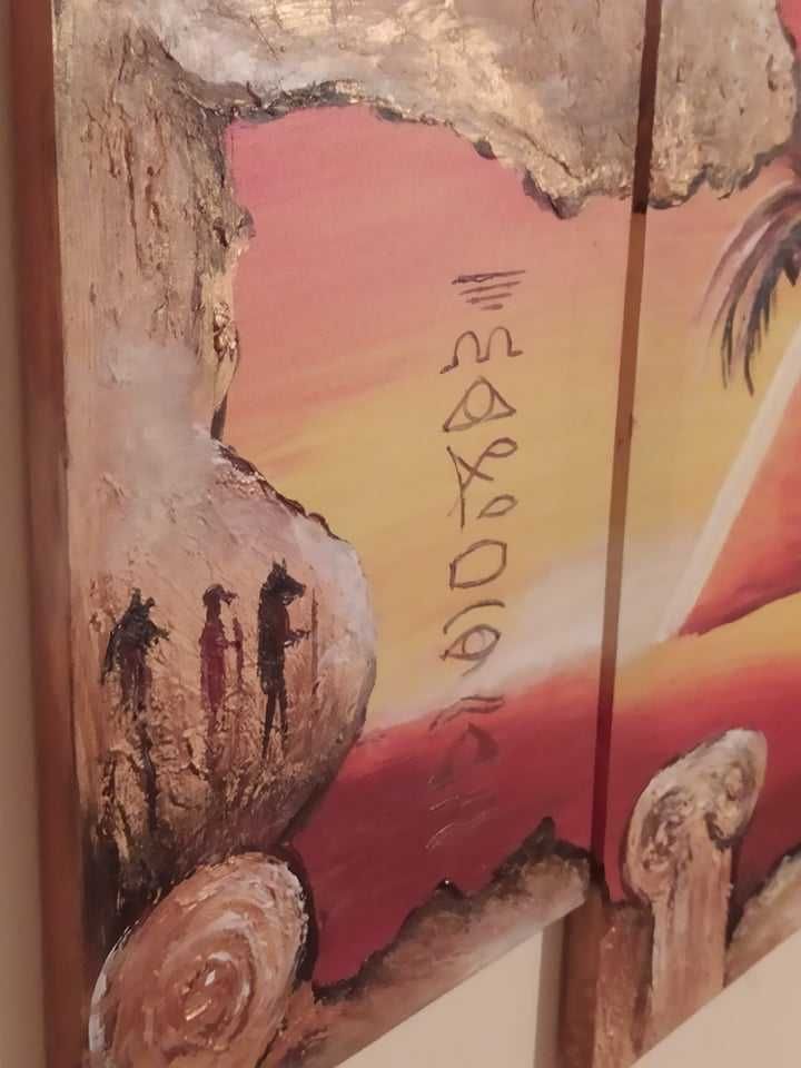 Tryptyk egipski malowany ręcznie 70 x 30 cm, 60 x 30 cm i 40 x 30 cm