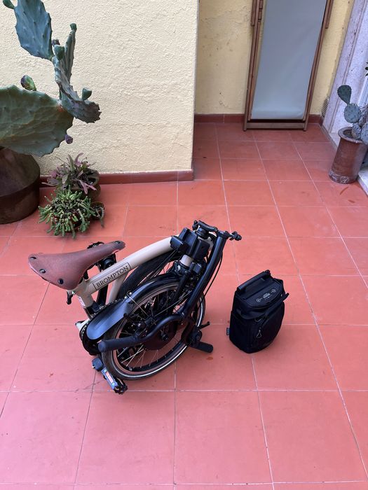 Brompton Electric Bike, C-Line 12 Speed, in Dune Sand