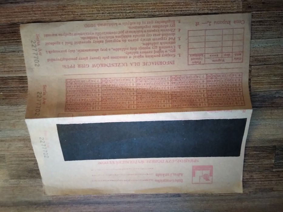 Kupon Totolotka Lotto Vintage Prl