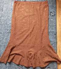 Spódnica na gumce na lato- brązowa z połyskiem