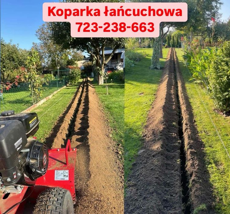 Koparka łańcuchowa, minikoparka, przyłącza, uslugi