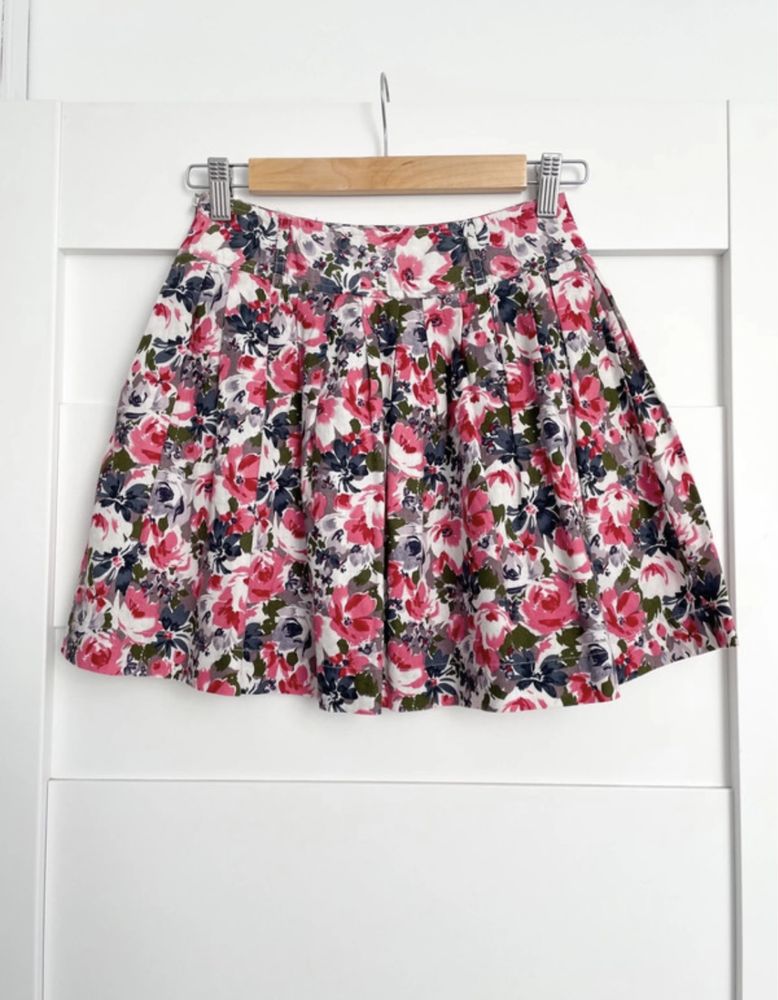Mini spódniczka len bawełna w kwiaty spódnica floral florystyczna