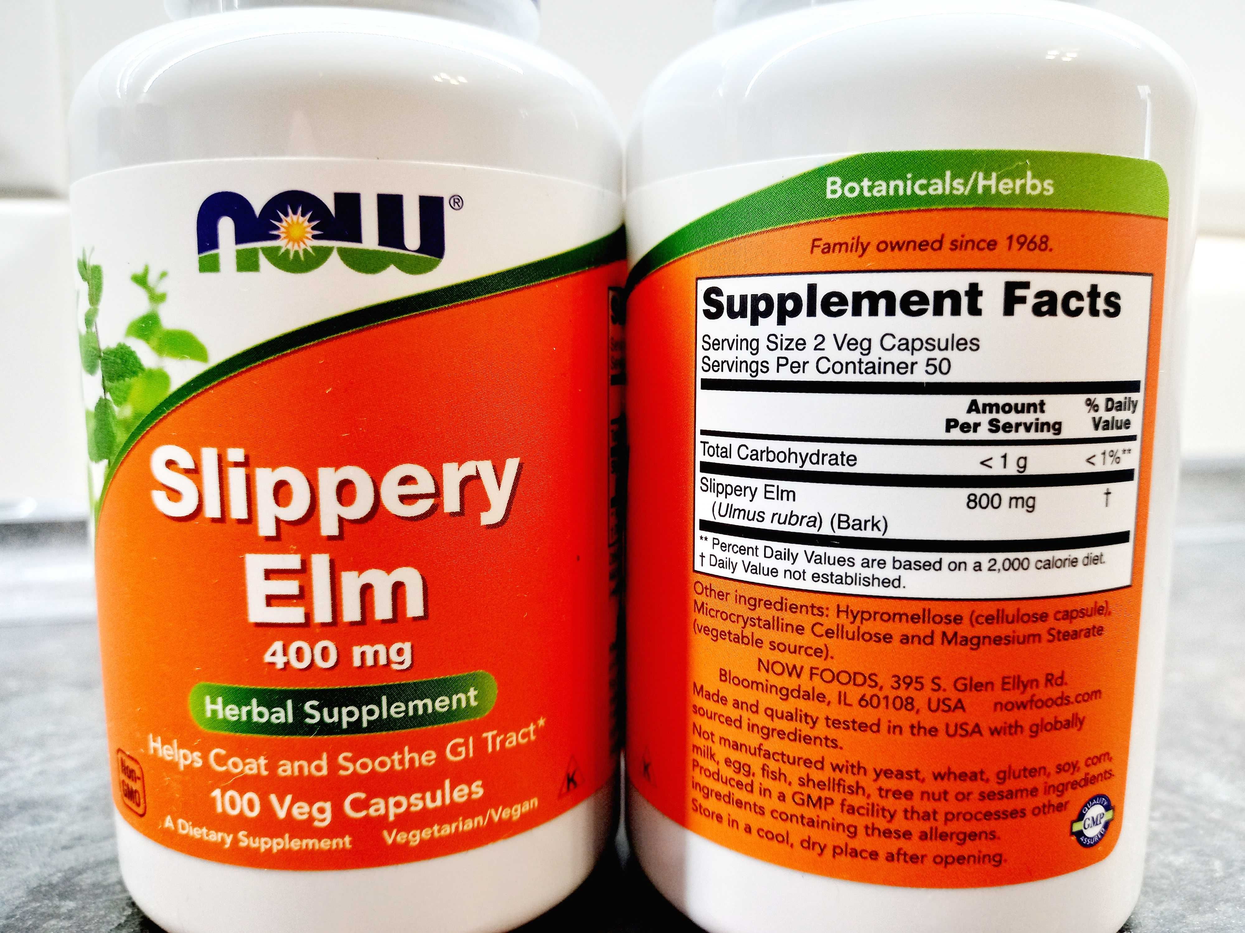 Now Foods, Slippery Elm 400 мг (100 капс), скользкий вяз, антиоксидант