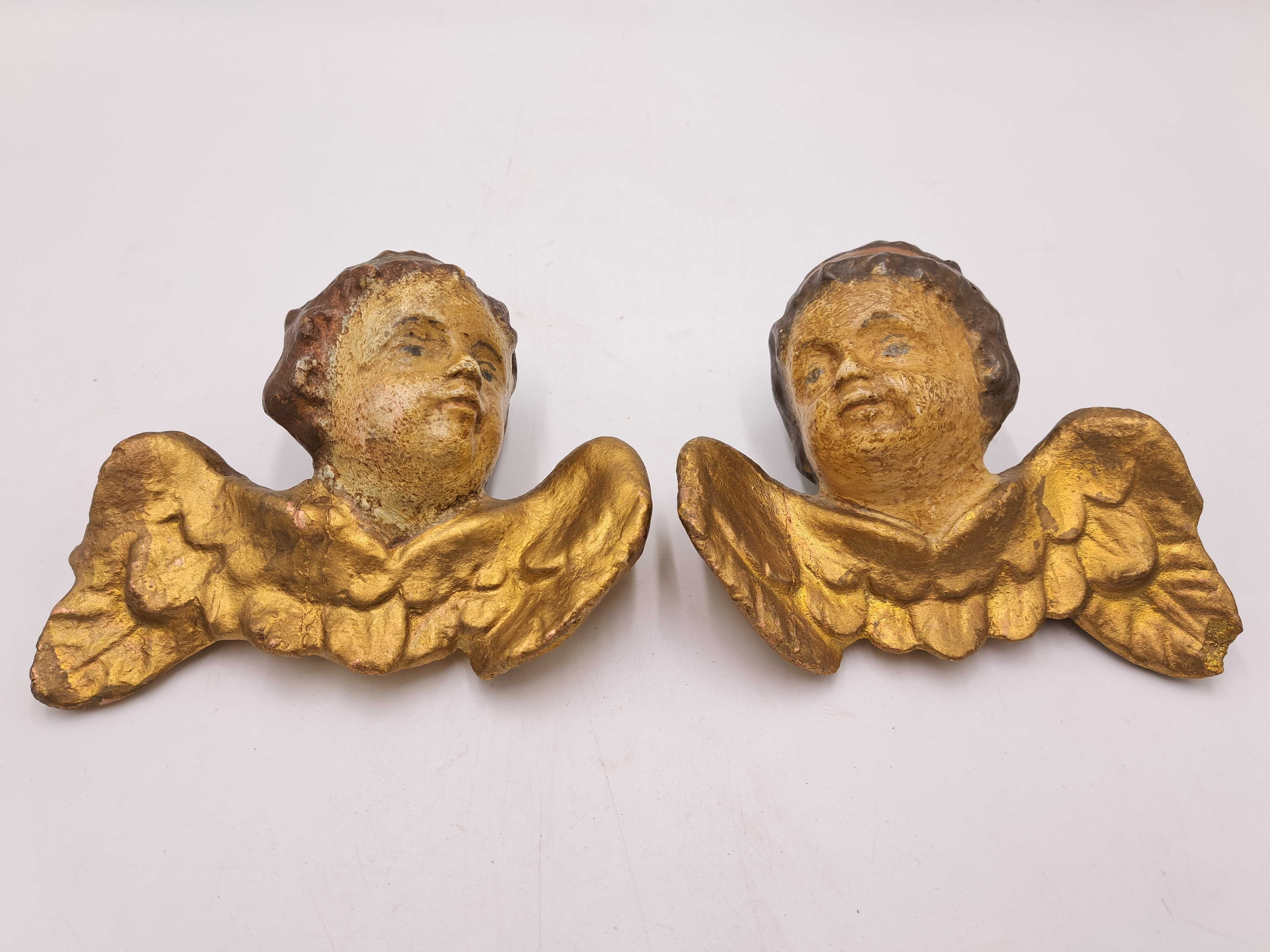 Anioł drewniany głowa rzeźba cherubin putto złoty na ścianę