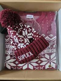 Zestaw zimowy Soplica sweter L oraz 2 czapki.