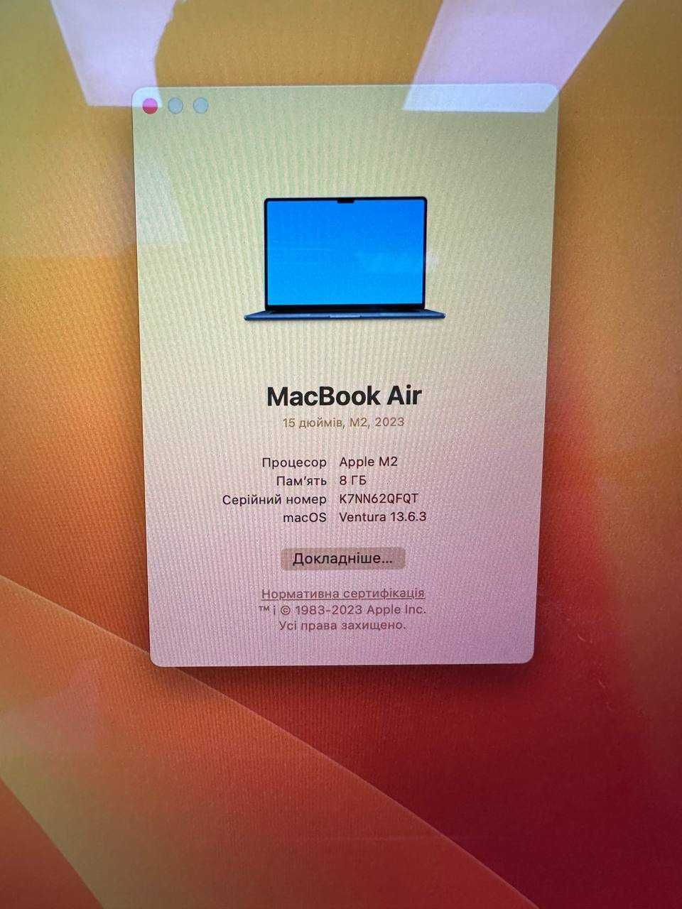Гарантія! Macbook Air 15 M2 2023 Open box М2|8|256 Макбук 12 циклів