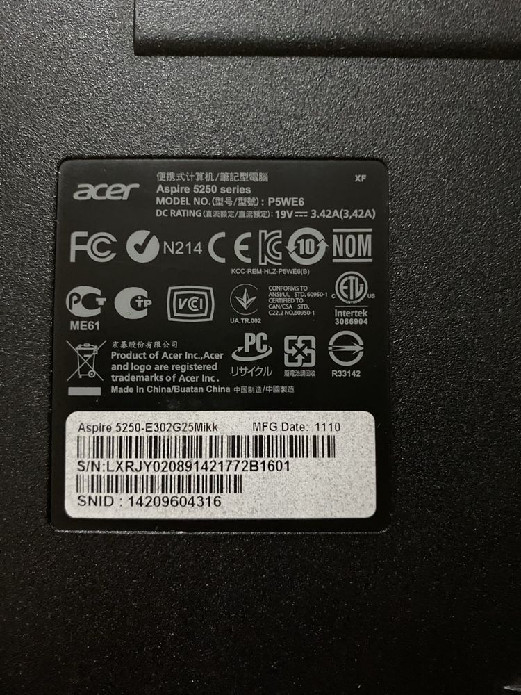 ноутбук Acer Aspire 5250 15.6"/2GB RAM/250GB HDD! N1122