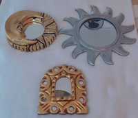 Conjunto decorativo luna e janela dourados e sol prateado com espelho