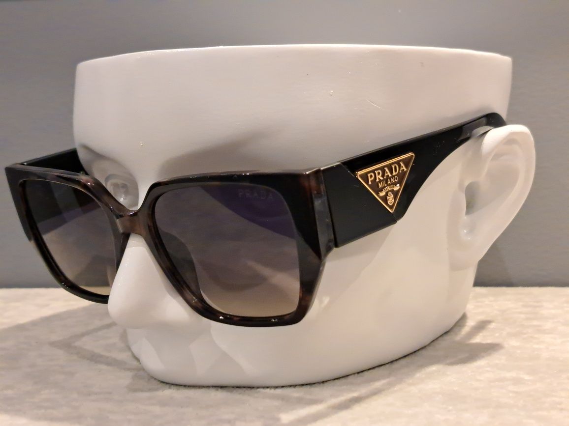 PRADA brązowe nowe okulary zlote logo damskie filtr UV 400