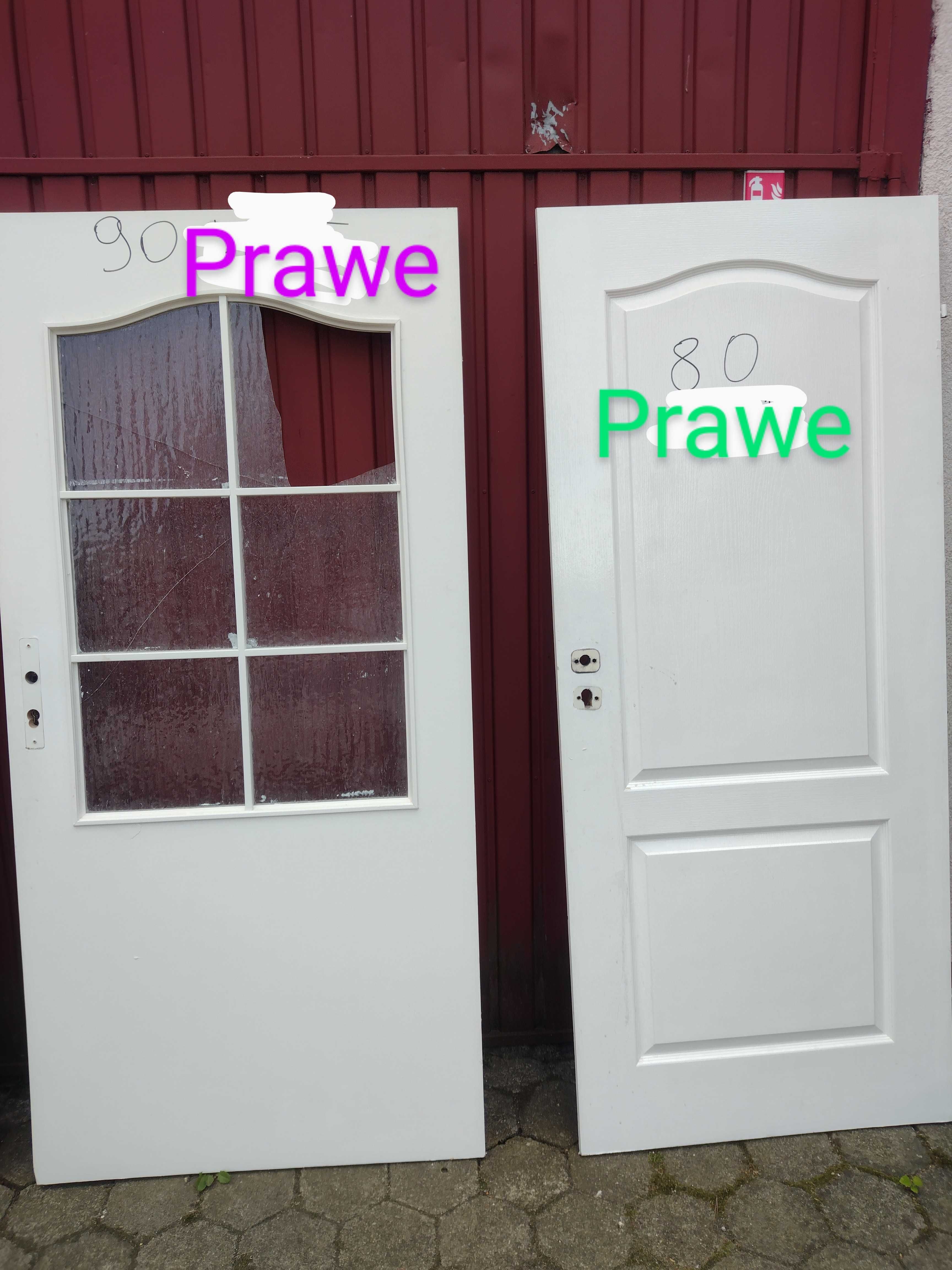 Drzwi wewnętrzne lewe prawe drewniane przeszklone, pełne, 80 90