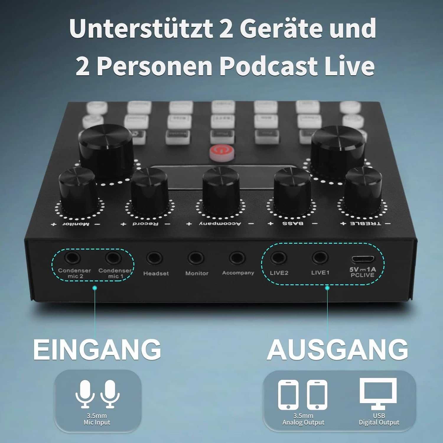 Podcast Equipment Мікшер мікрофони коплект на 2 персони