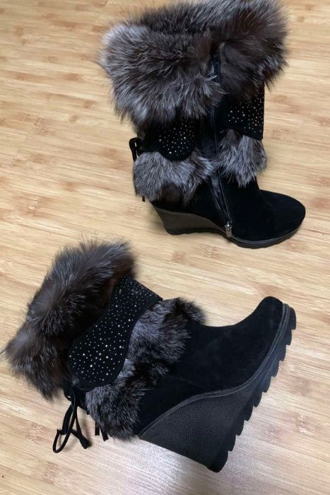 женские сапоги натуральная кожа мех замша Foletti