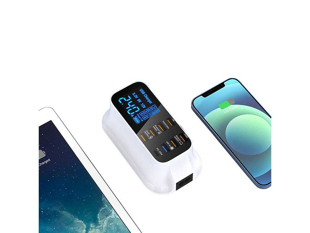 Szybka ładowarka do telefonu 8xUSB QC 3.0 TYP C biurkowa SIECIOWA LCD