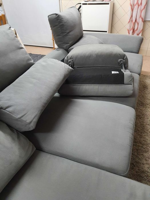 Sofá cinza com chaise longue conforama