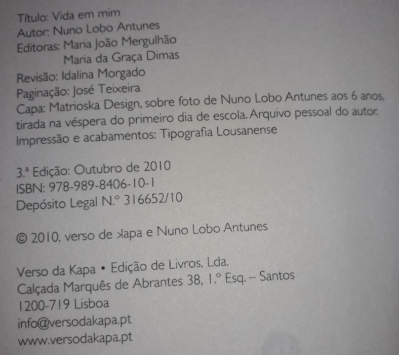 Vida em Mim de Nuno Lobo Antunes