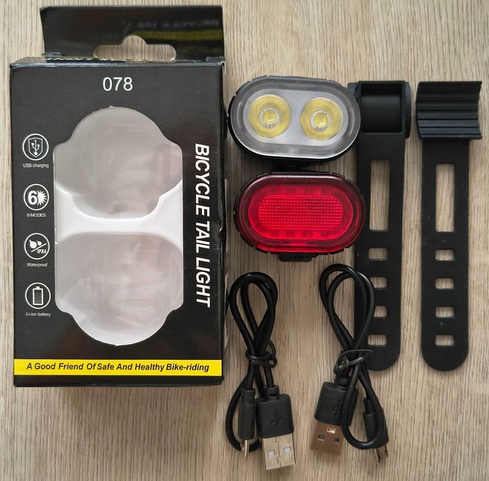Lampka rowerowa przód tył USB zestawl
