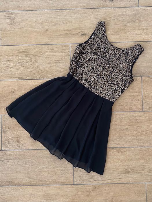 Sukienka cekiny złote rozkloszowana elegancka imprezowa Reserved 36 34