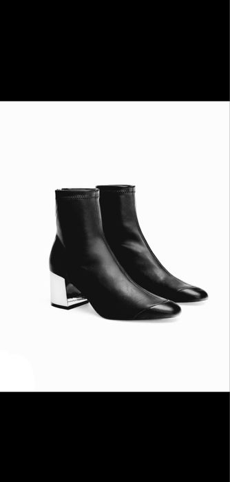 Nowe skórzane botki  Zara.  Rozmiar.  37. Srebrny obcas.  Lata 80-te