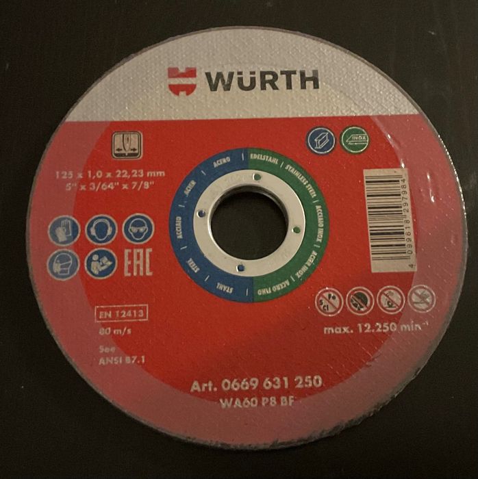 Wurth Tarcza tnąca do stali/stali nierdzewne
-A2-BR22,23-D125X1,0MM
