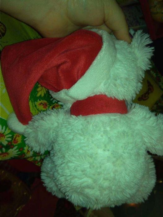мишка белый в колпаке мягкая детская игрушка новый год дед мороз шарф