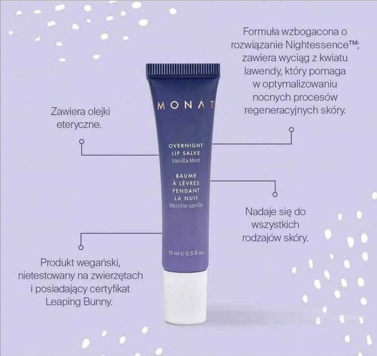 Monat Kuracja Do Ust Overnight Lip Salve Roślinna Pielęgnuje i Nawilża