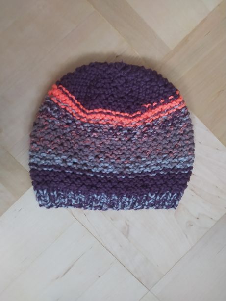 Kolorowa czapka damska zimowa jesienna hand made brązowa