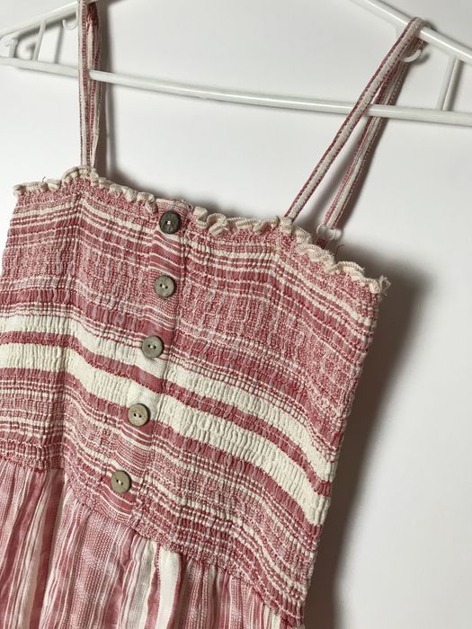 Malinowa bawełniana sukienka w paski cottage core, real vintage