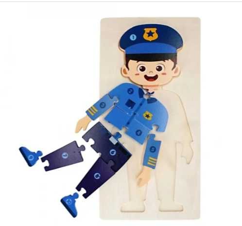 Puzzle drewniane Montessori 2 szt. Układanki Policjant i Strażak