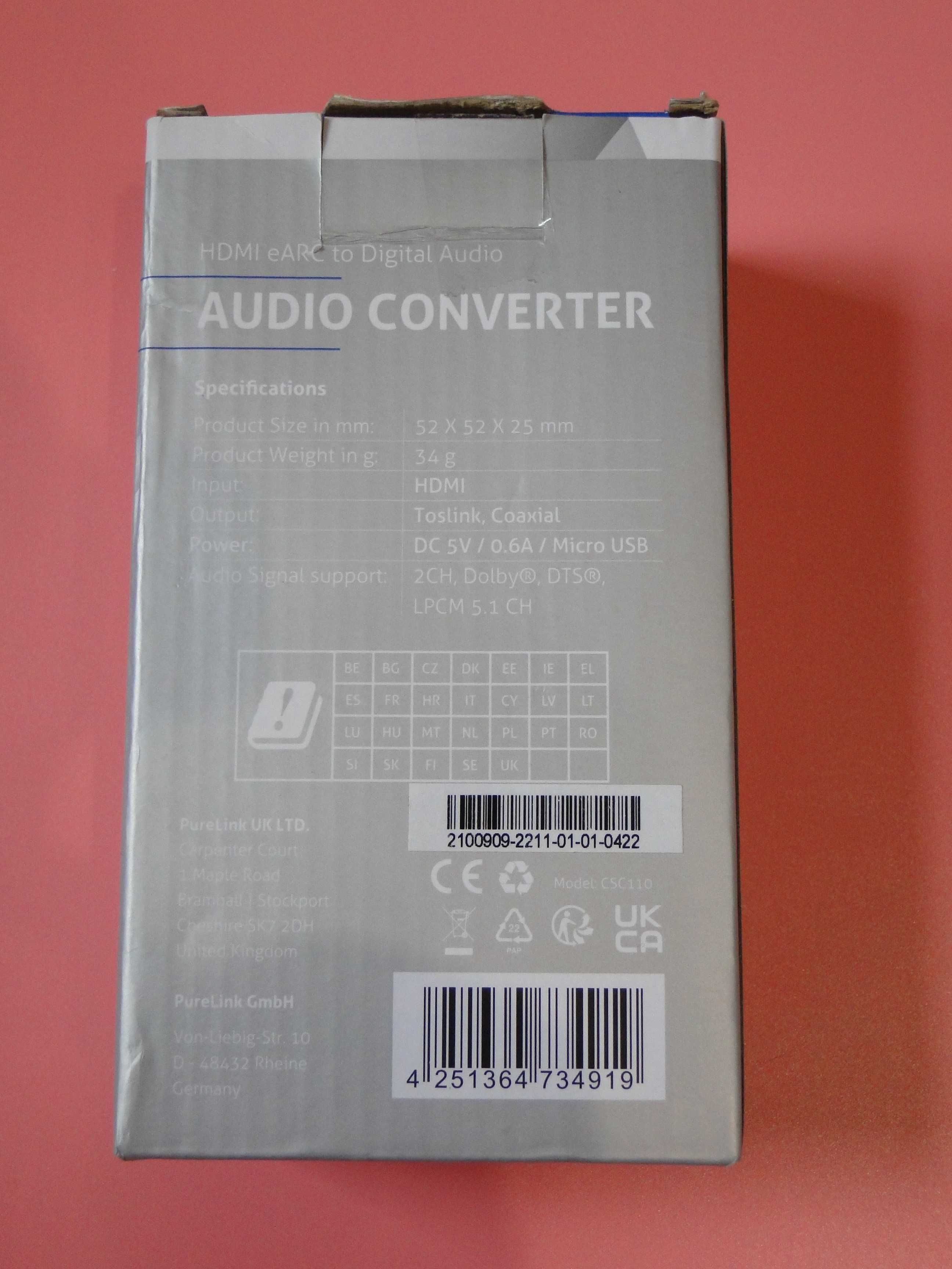 Konwerter HDMI eARC Digital Audio Coaxial PureLink CSC110