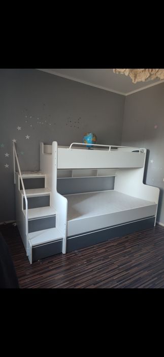 Łóżko piętrowe JSM-3 ze schodami - grafit