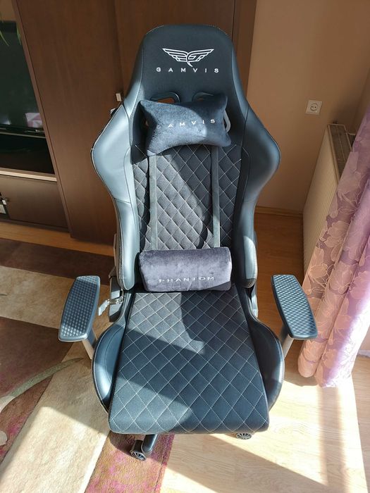 Materiałowy Fotel  Gamvis PHANTOM: Large Size - Czarny Diamond White
