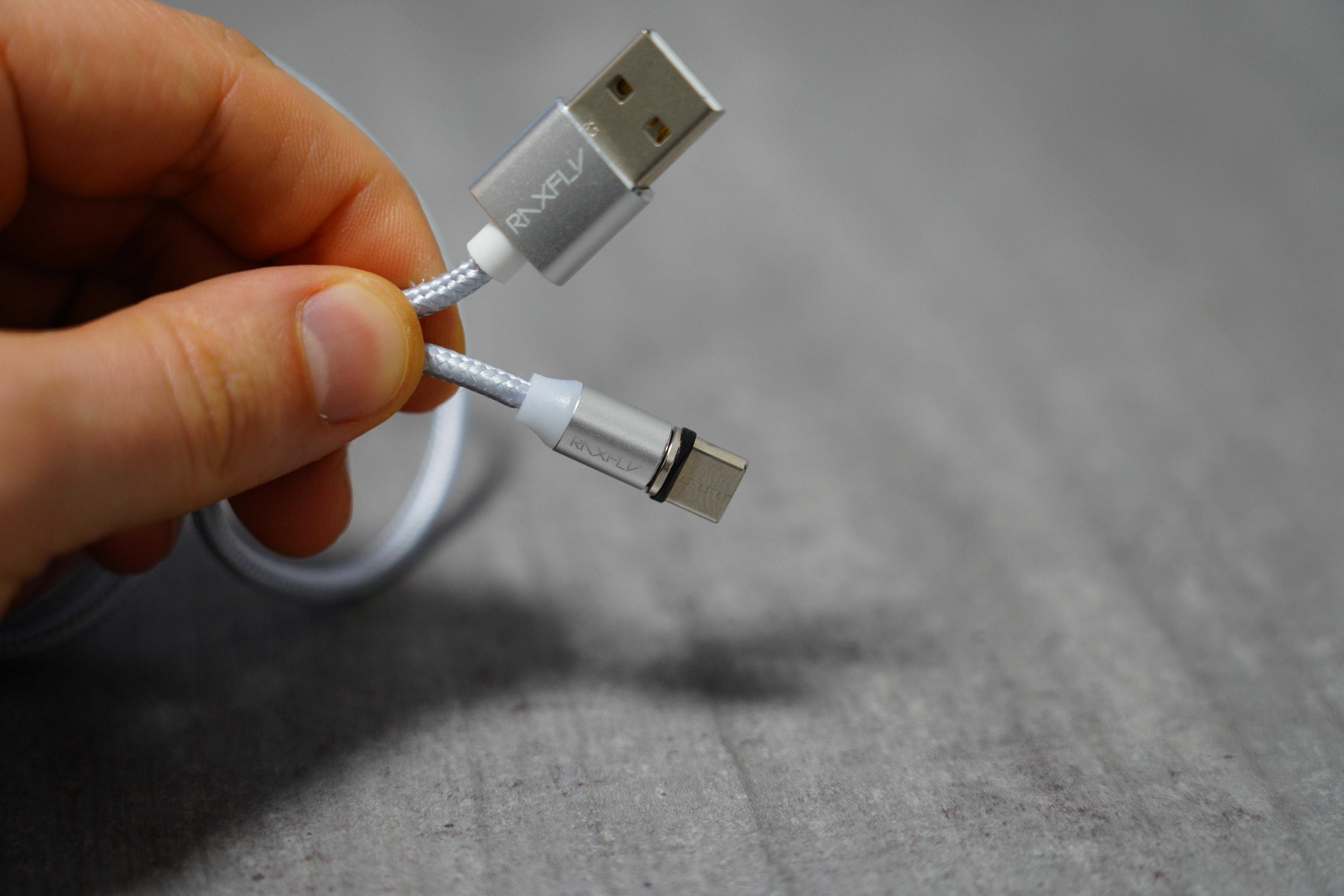 Магнитный зарядный кабель RAXFLY, Micro USB/Type C (серый), 1м
