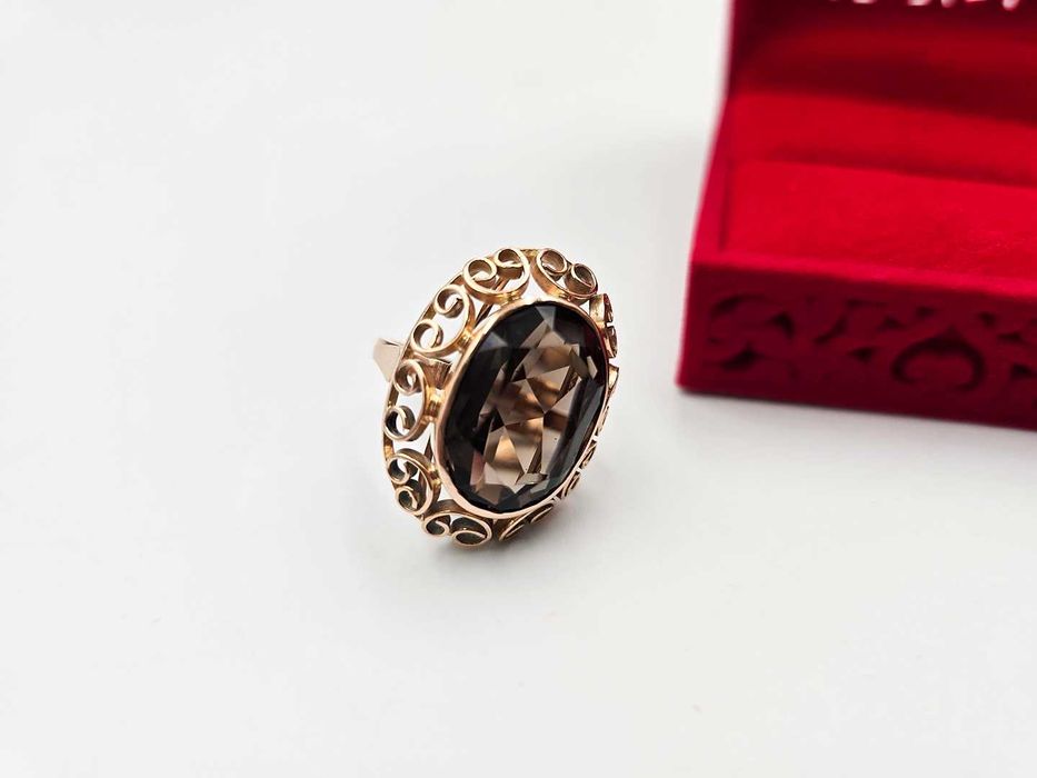 Złoty pierścionek KLASYCZNY STARY z czarnym kamieniem |Plus Lombard