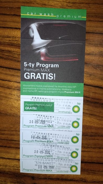 Myjnia BP karnet Premium Max 5 x mycie (30.09.2026)