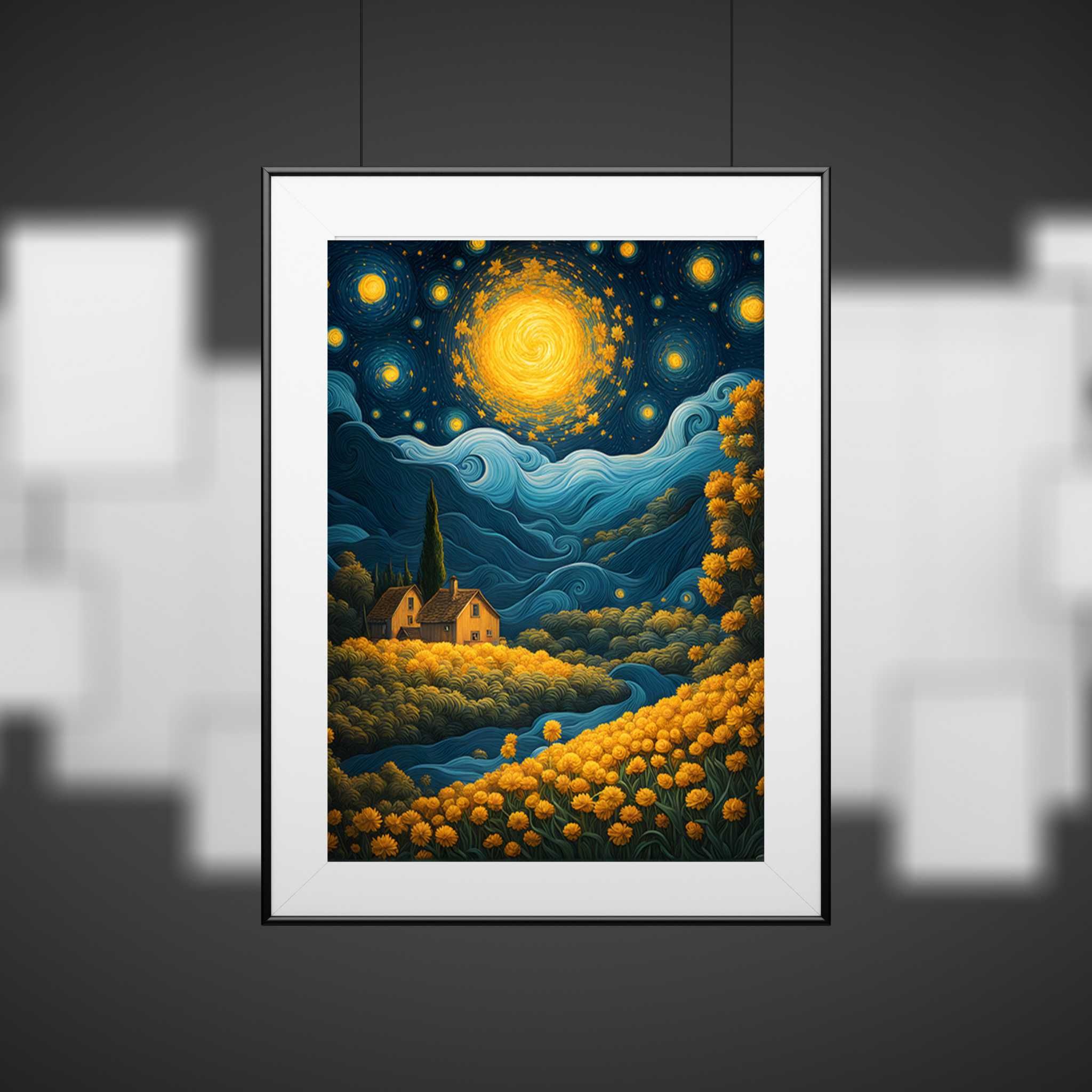 Plakat noc w stylu Van Gogha do salonu/ biura - 30x40cm