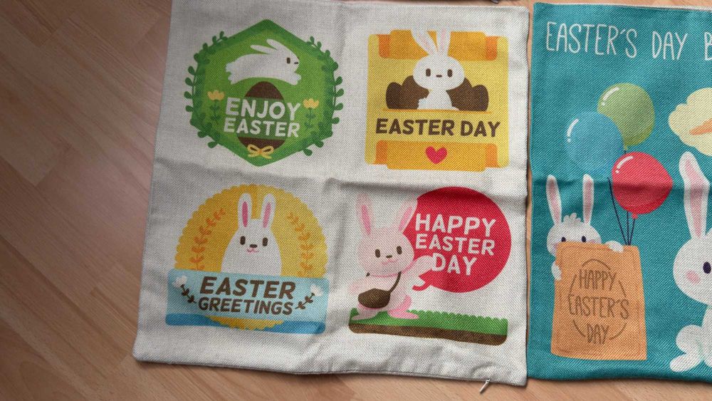 Zestaw czterech ozdobnych wielkanocnych poszewek 45x45