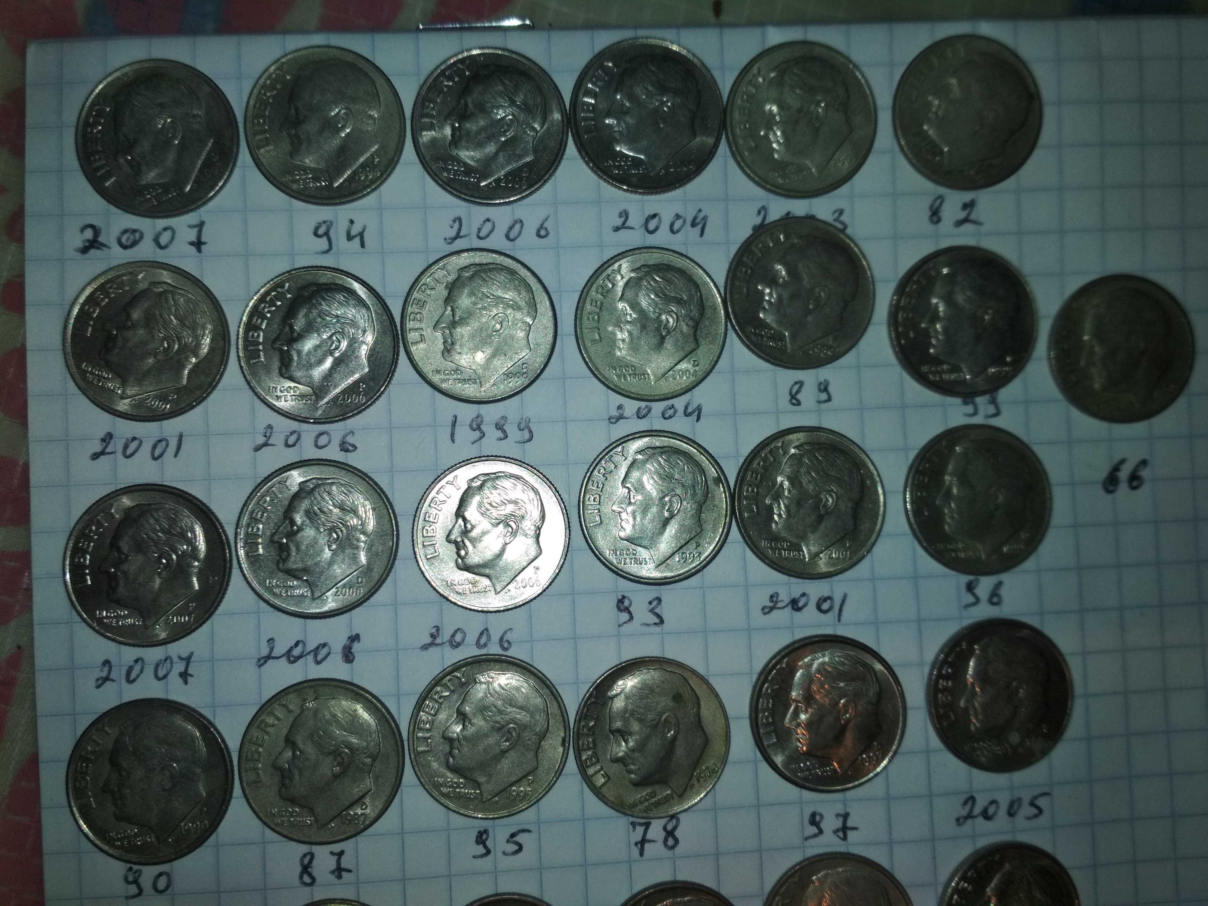 Монета One dime лотом 43 шт