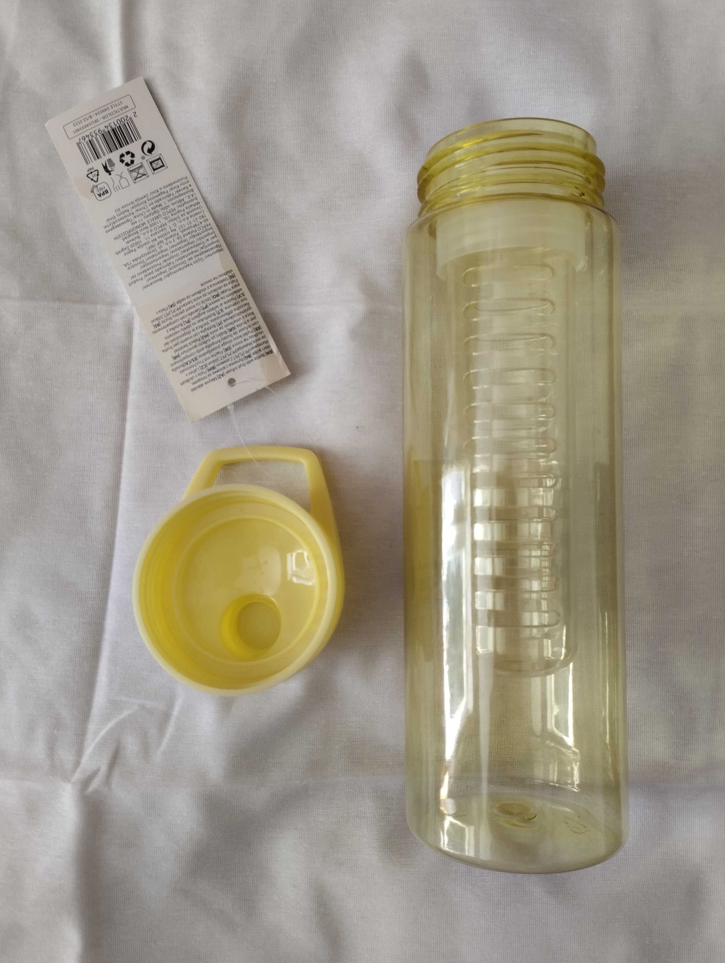 NOWA Butelka na wodę, żółty, 800 ml .  Bidon z infuserem 800 ml