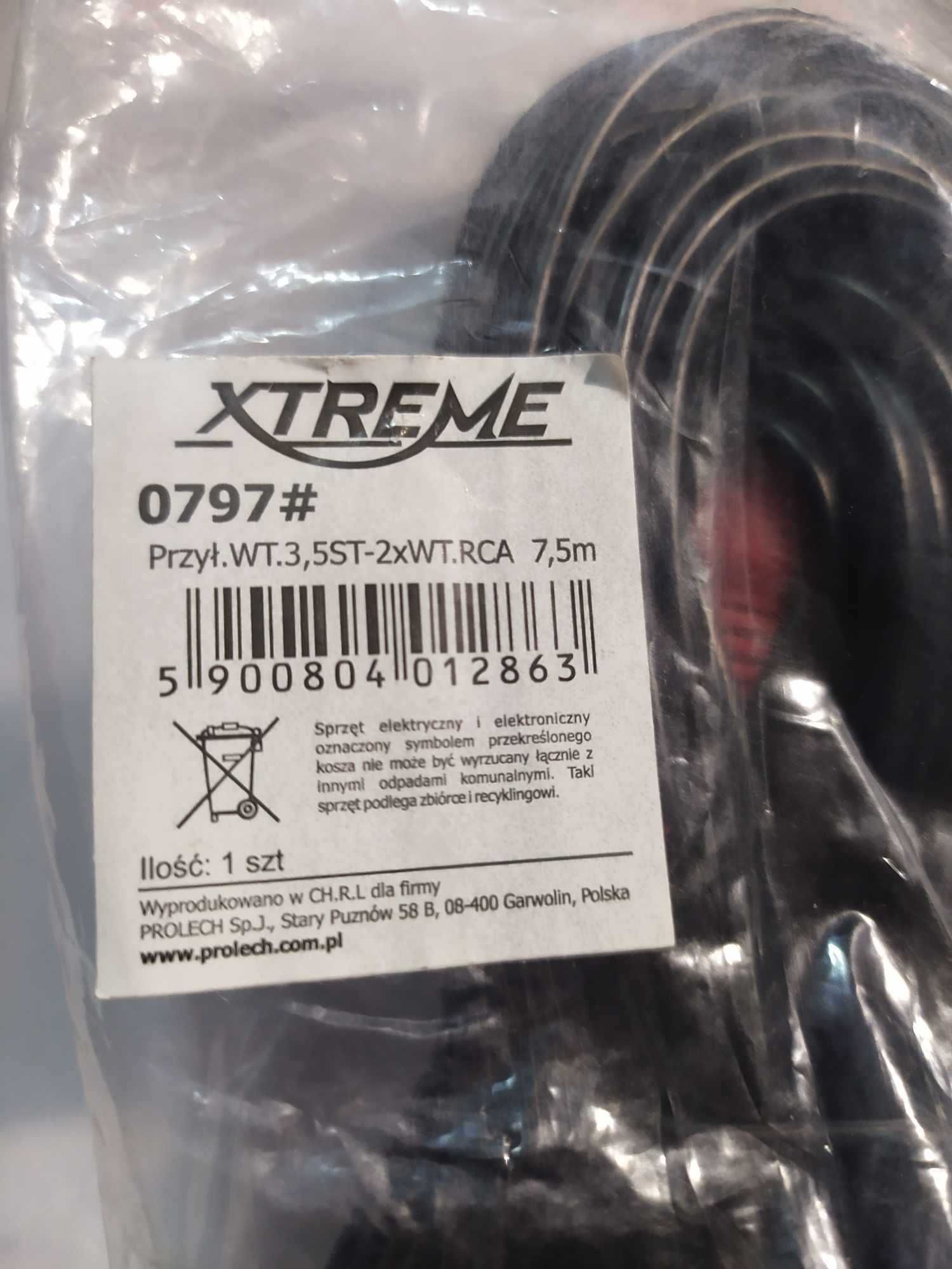Kabel MiniJack 3.5 mm - 2x CINCH długi 7,5m