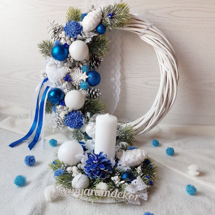 Новорічний вінок на лозі, підсвічник, рождественский декор, веноксиний