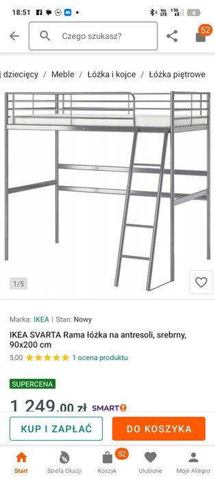 Antresola łóżko kolor ciemny szary