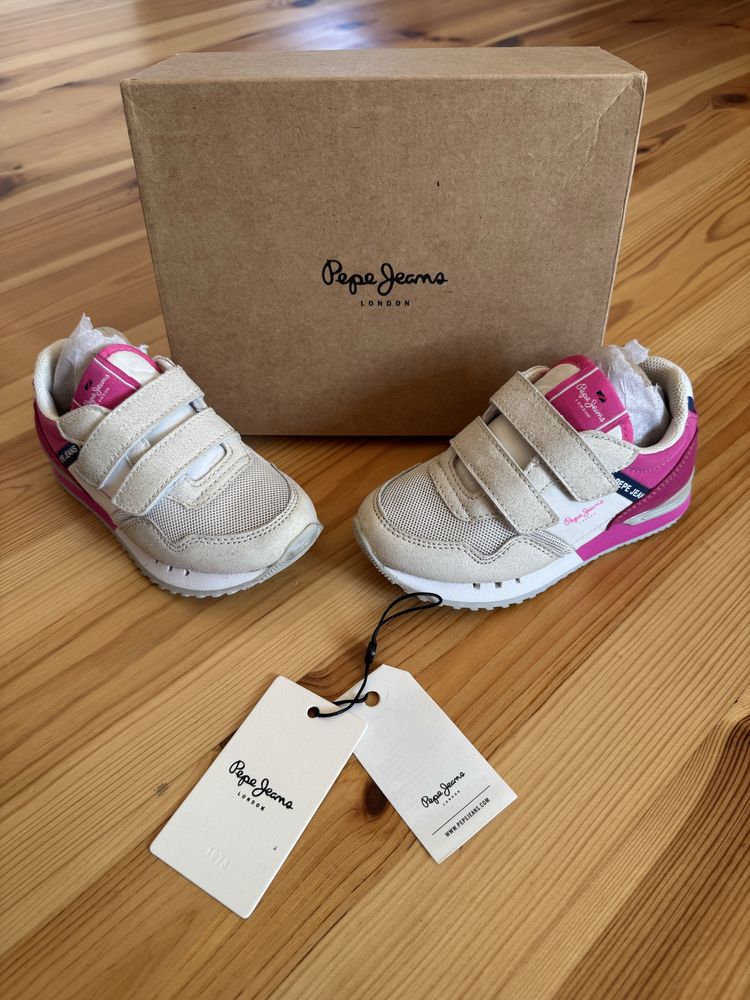 Sneakersy Dla Dziewczynki Pepe Jeans Różowo Białe na Rzepy