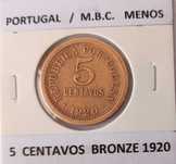 2 Moedas  de 5 Centavos da 1ª república Portuguesa ( Bronze )
