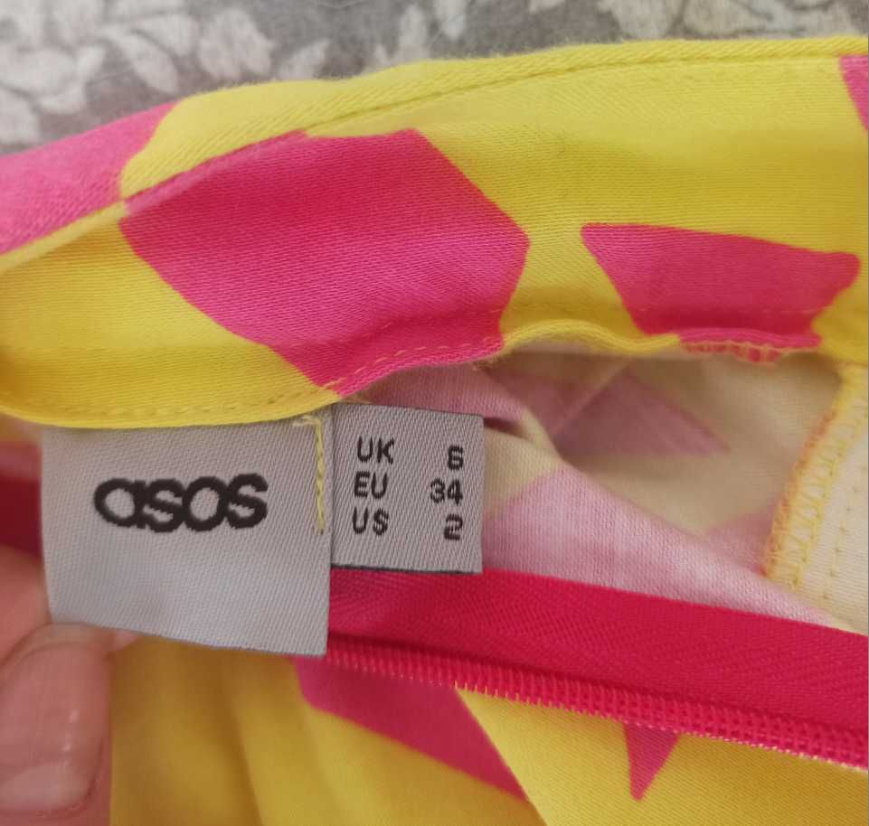 Spódnica midi abstrakcyjny wzór jaskrawa ASOS żółta